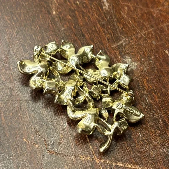 Sarah Coventry gold tone vintage enamel and pink rhinestone flower large brooch - Picture 3 of 6